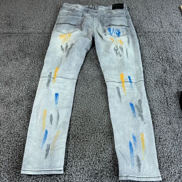 Switch Jeans Mens 40x32 Slim Taper Fit Distressed Painted Graphic Streetwear - Picture 4 of 8